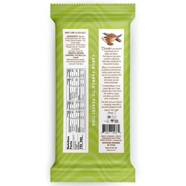 Missy J's Organic Carob Mint, Lime & Sea Salt Candy Bar-2, 6, 12pk